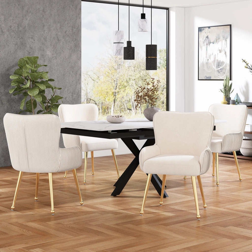 SEDIA in velluto Beige e Oro, Set da 6 pezzi