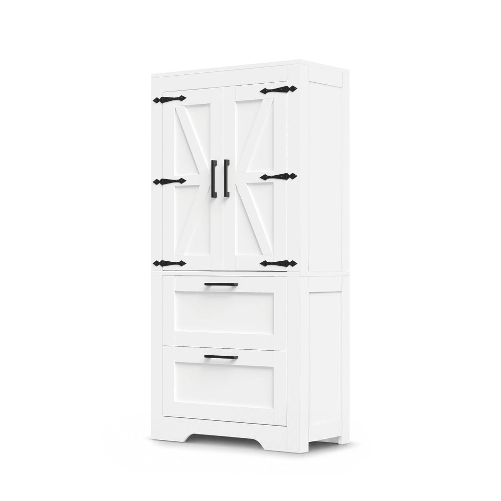 Credenza alta con 2 cassetti e ripiani regolabili in MDF bianca