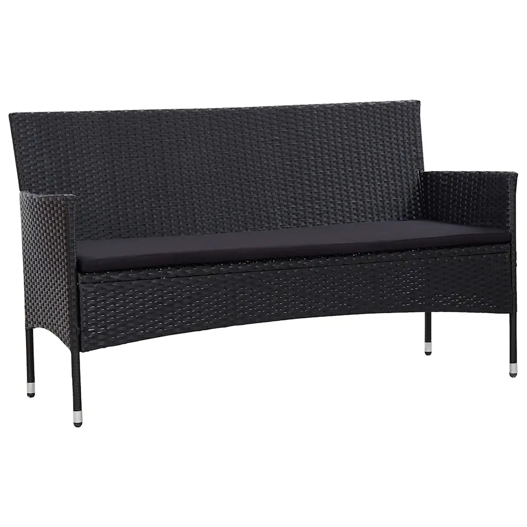 Divano da Giardino a 3 Posti con Cuscini Nero in Polyrattan 45899