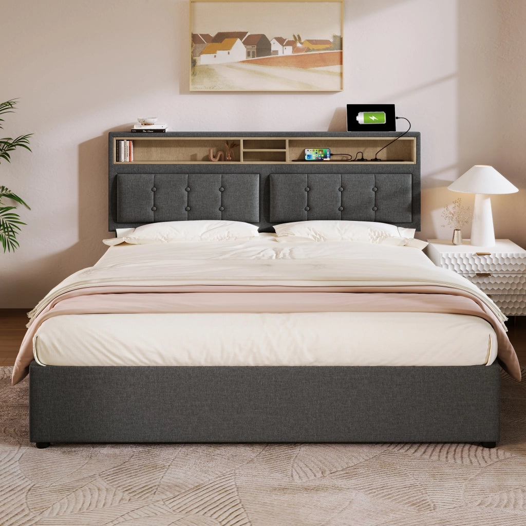 Letto imbottito 140x200 con 4 cassetti e materasso