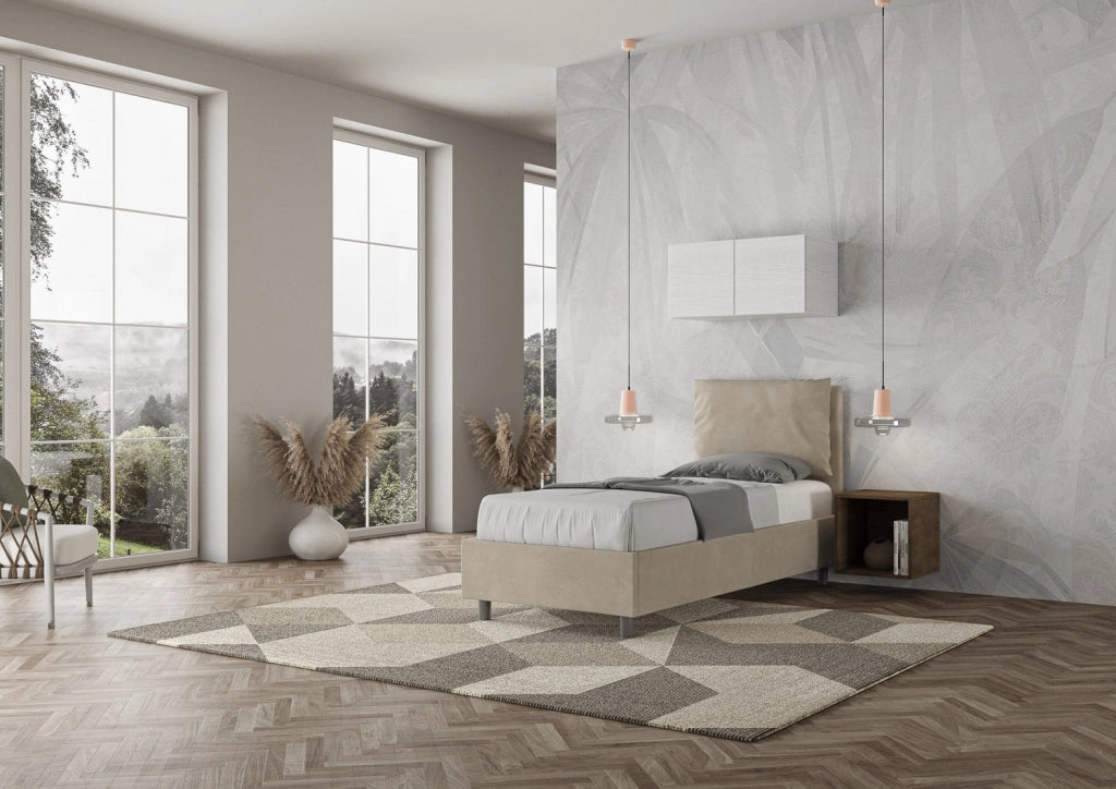 Letto Singolo 90x190 cm con Rete e Contenitore Antea Sabbia