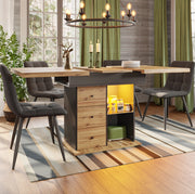 Tavolo allungabile 110-140x80x75 cm con LED e USB; 2 cassetti; MDF nero e naturale