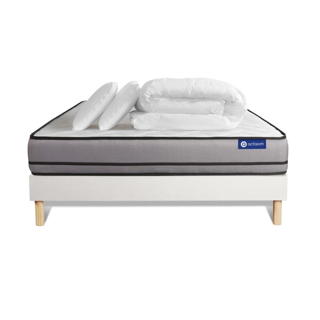 Pacchetto letto completo - Materasso 140x200cm + Box spring con doghe (kit) + 2 cuscini + Piumone - Actilatex Night