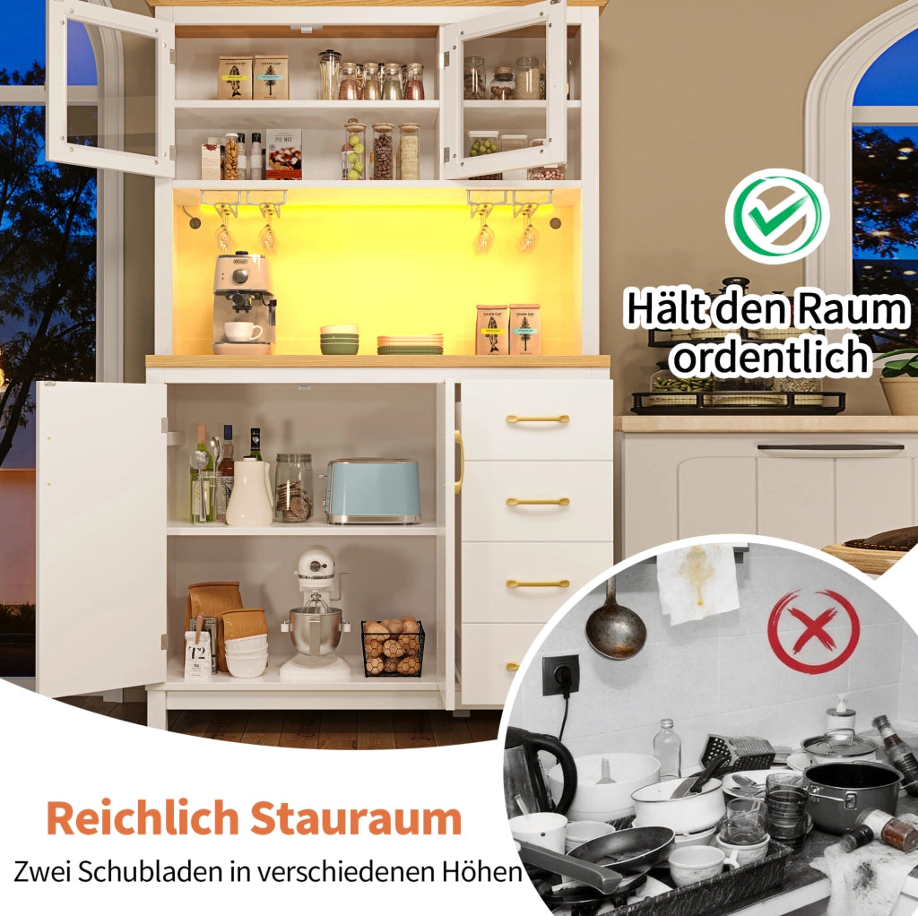 BUFFET 105,5x40x180 cm in MDF Bianco con LED