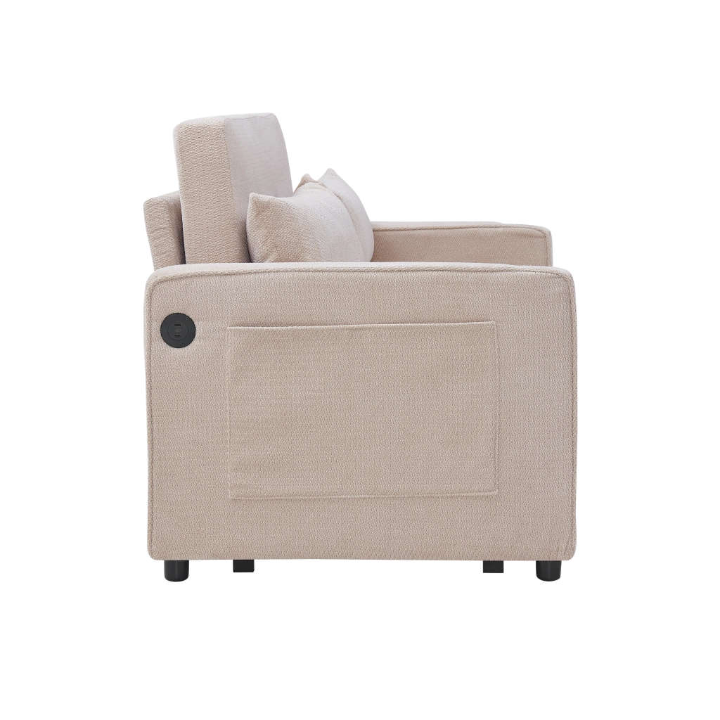 Divano Letto 2 Posti con USB ¨C MINIMAL ¨C Beige, Trasformabile
