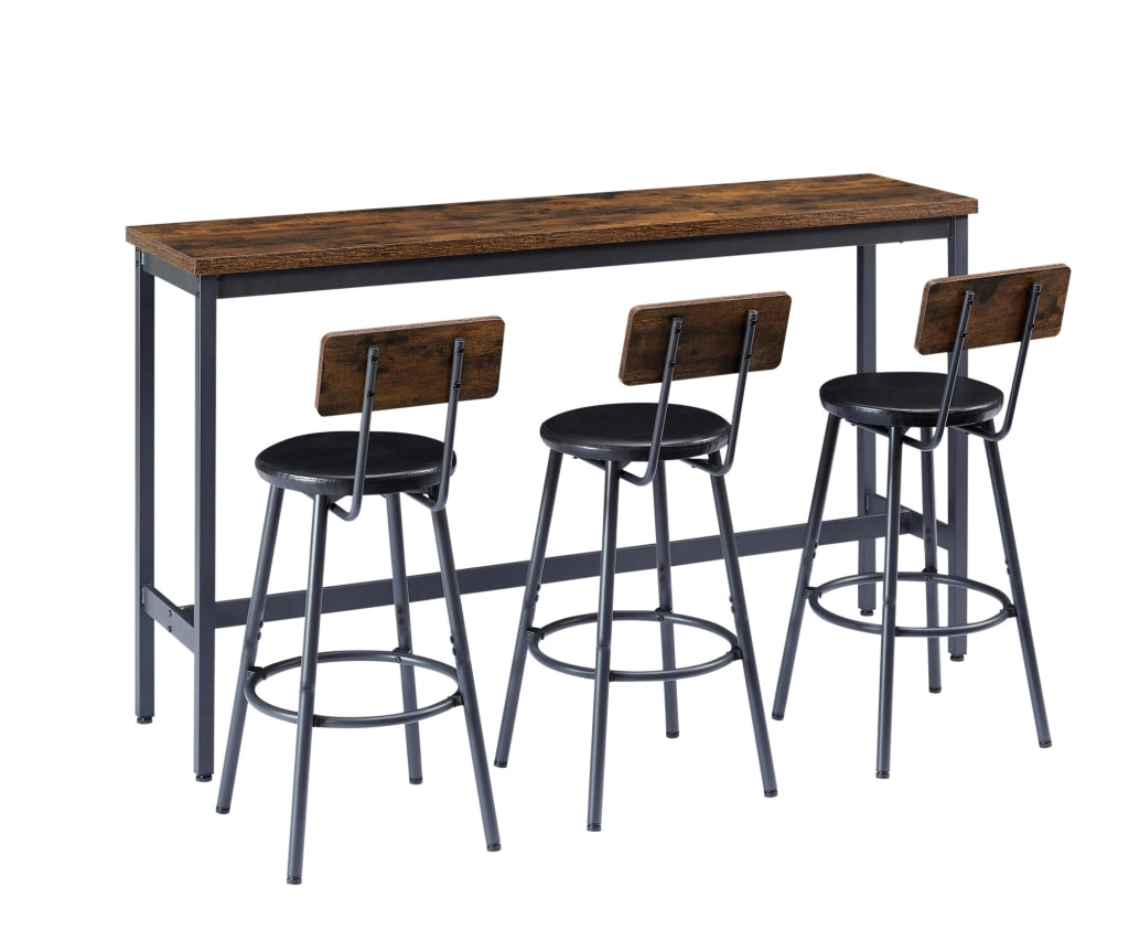 TAVOLO BAR 160x40 cm con 3 sgabelli, marrone rustico e nero