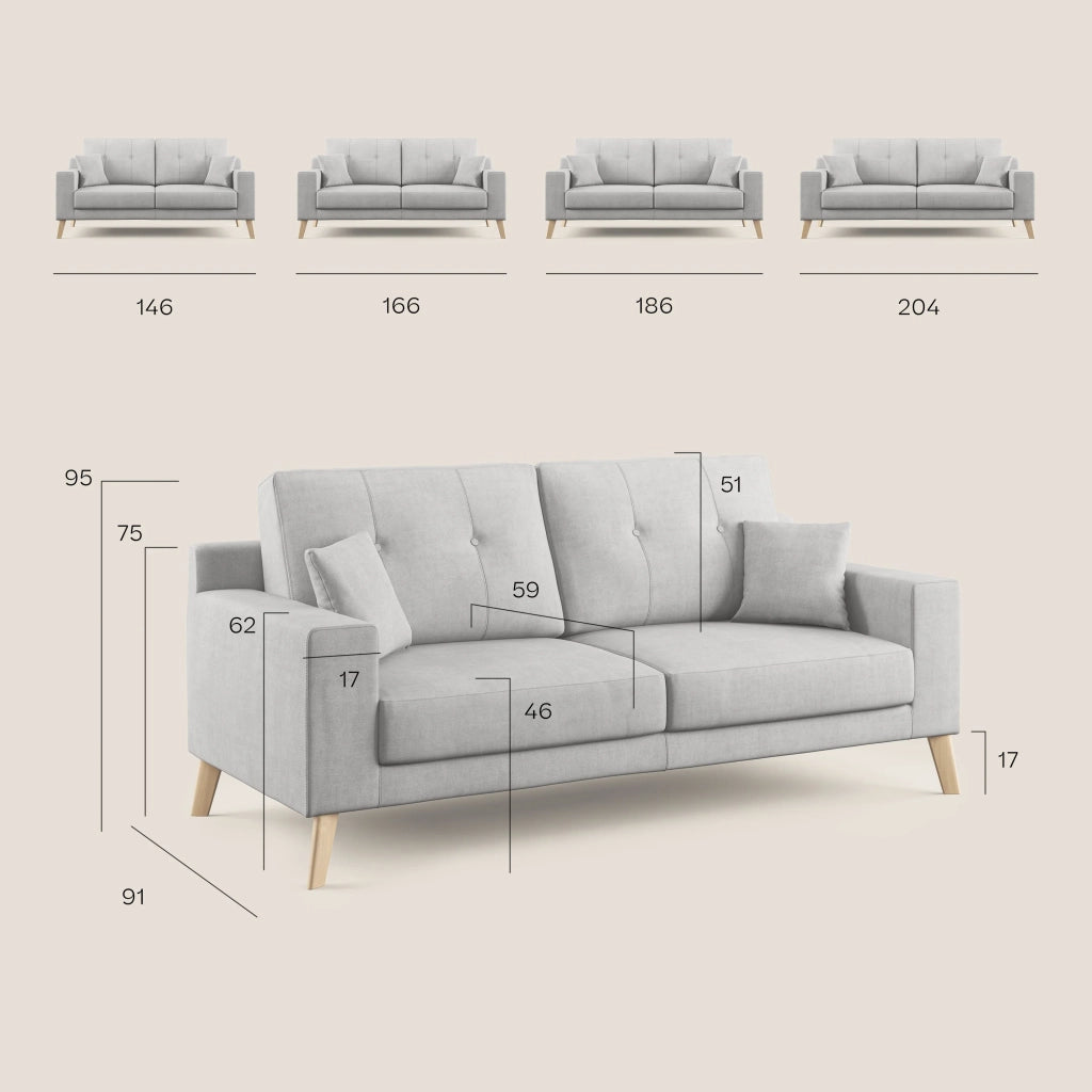 Danish Divano moderno in tessuto morbido impermeabile T02 166 cm grigio