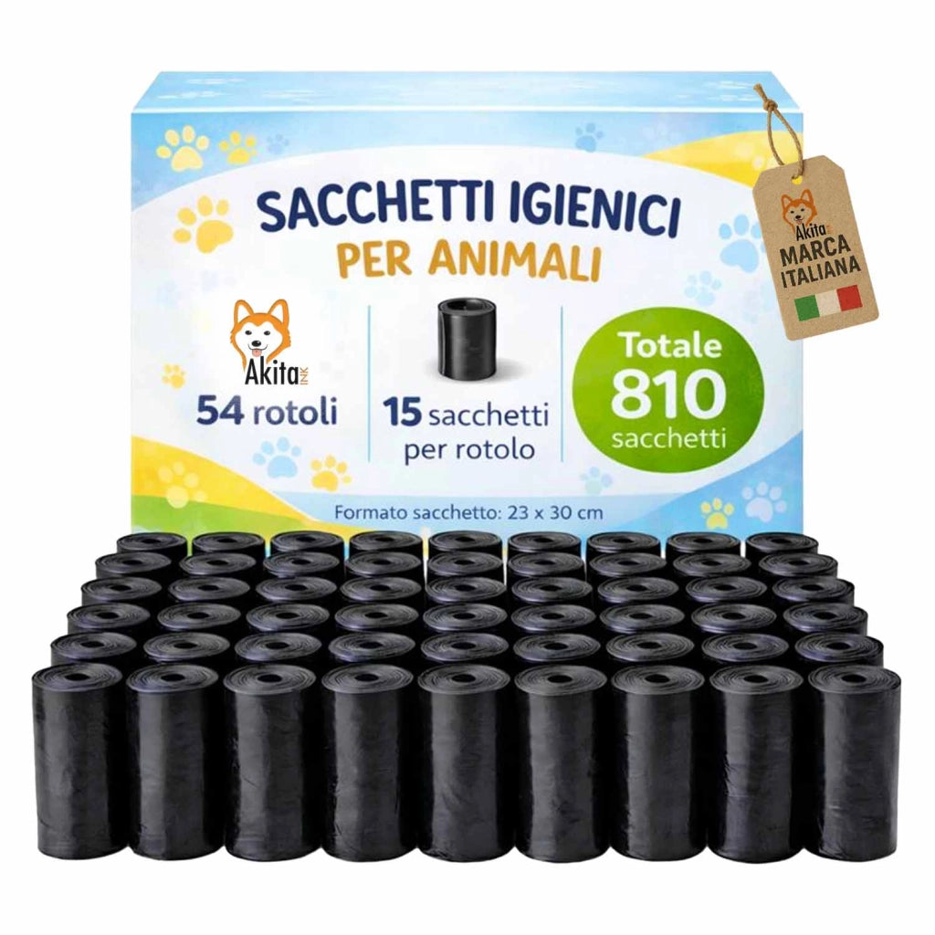 Akitaink Sacchetti Igienici per Animali 810 Pz Nero 54 Rotoli