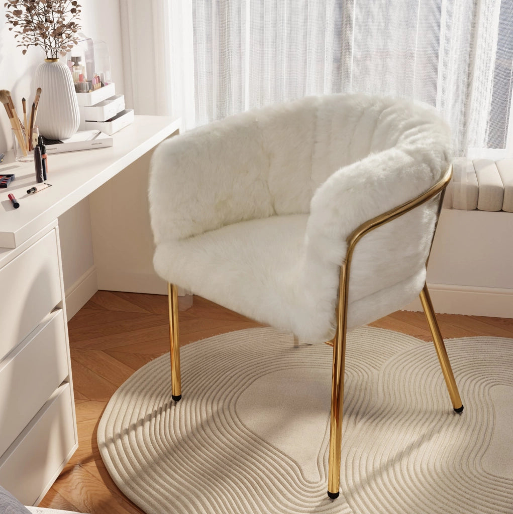 SEDIA Relax Set da 2 pezzi Bianca in pelliccia sintetica con gambe in metallo
