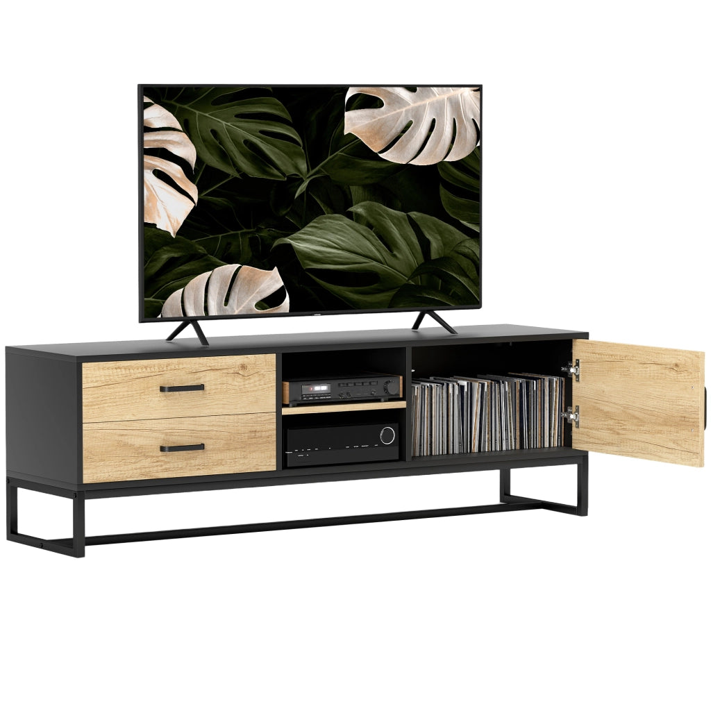 Mobile Porta TV fino a 60 Pollici in Legno Naturale con 2 Cassetti Vani Aperti e Anta Mobile TV Moderno e Robusto per Salotto