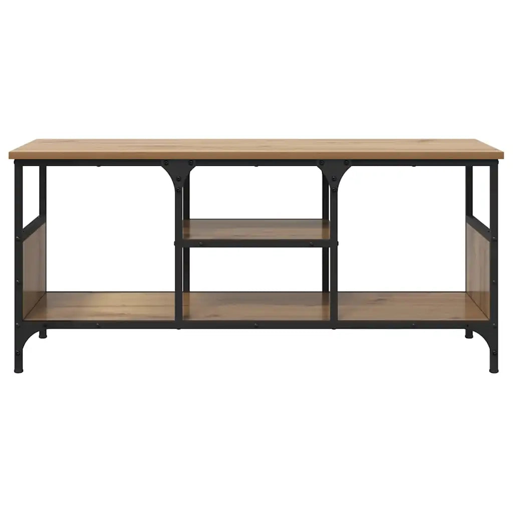 Mobile porta TV rettangolare rustico con vano contenitore 100 x 35 x 45 cm stile tradizionale legno di rovere lavorato a mano 02_0052726
