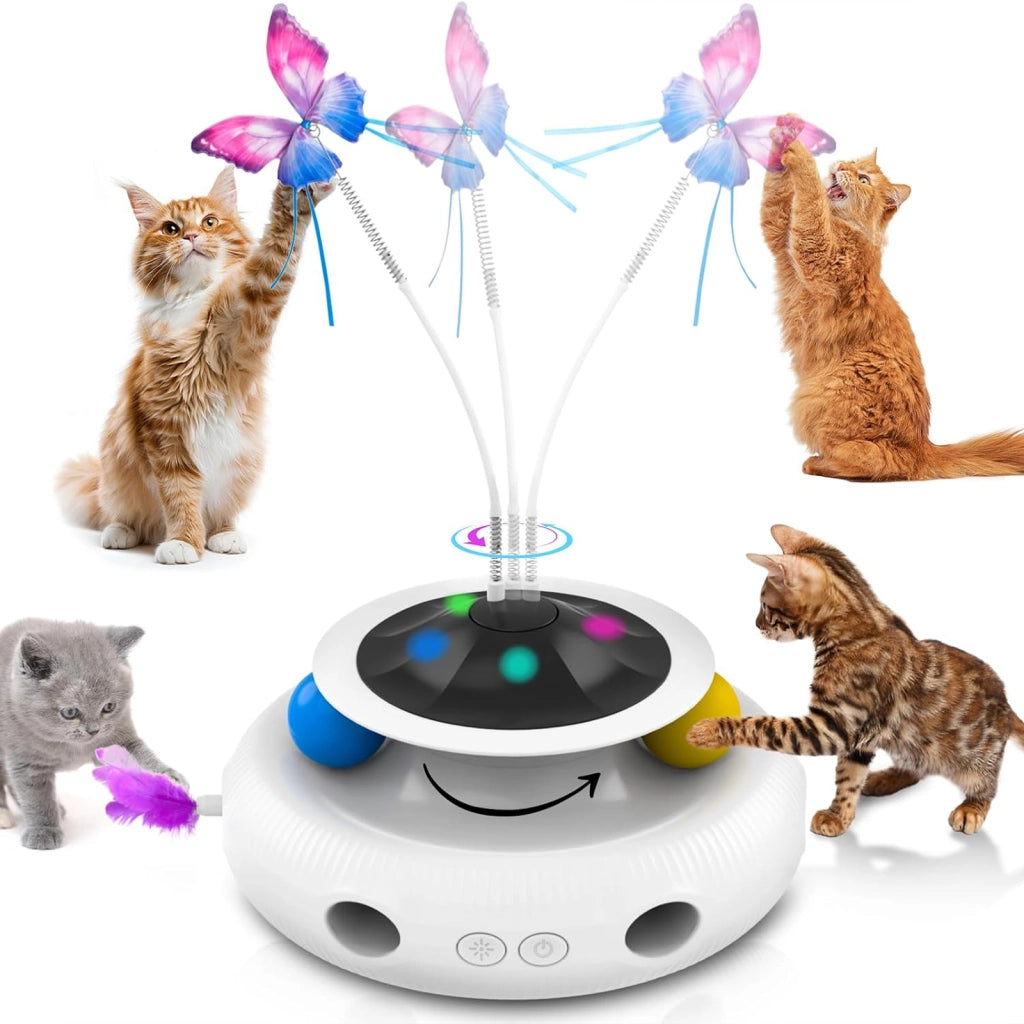 Gioco elettrico 3 in 1 per gatti con farfalla rotante
