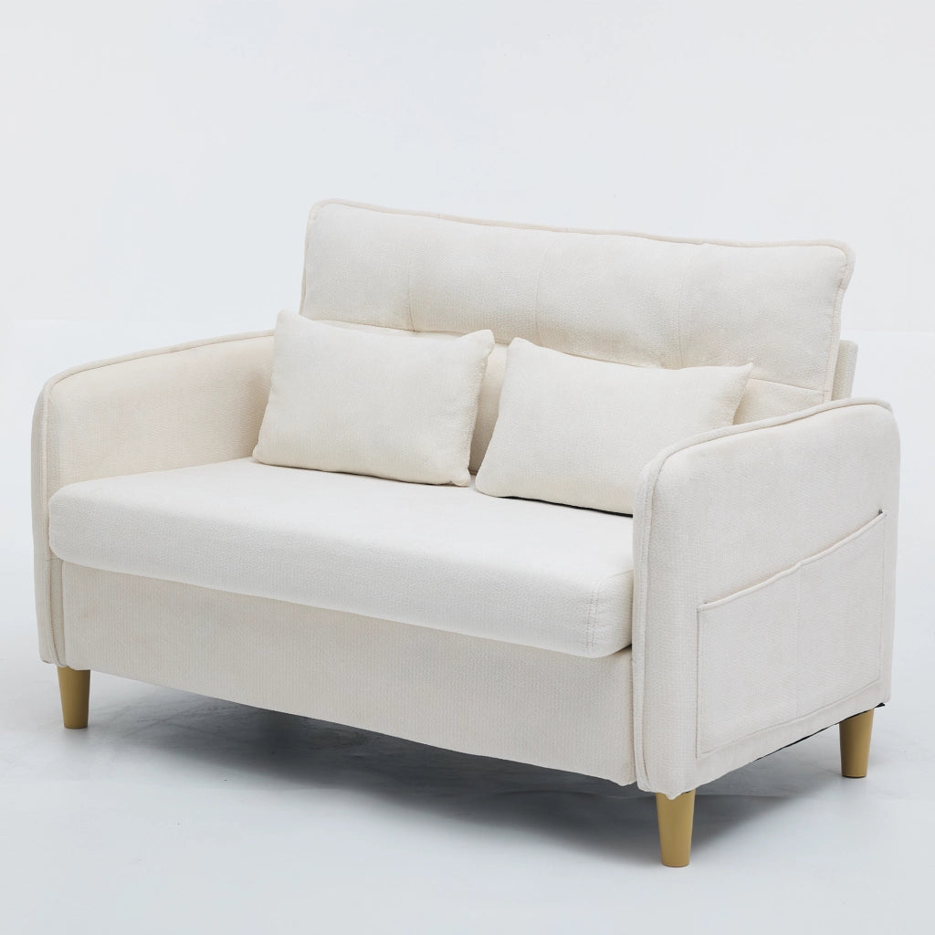 Divano 2 posti 127x75.5x83 cm con tasche laterali in tessuto chenille beige