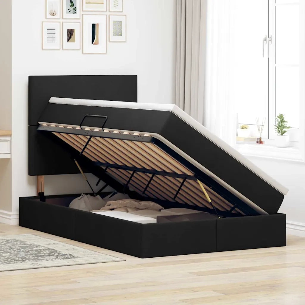 Letto con contenitore e LED Nero 120 x 200 cm Poliestere
