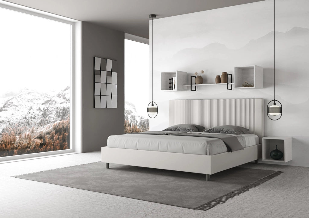 BS COM Letto matrimoniale king size senza rete imbottito 190x210 similpelle bianco