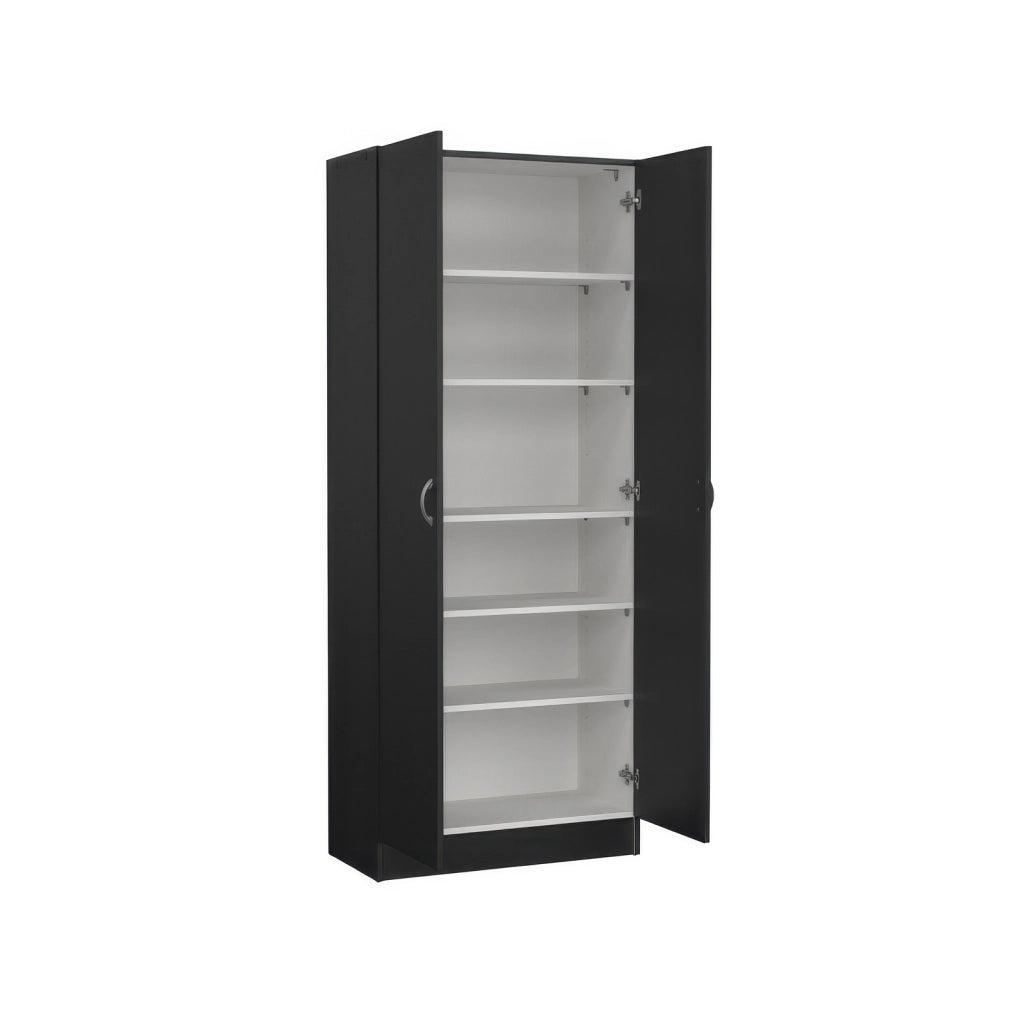 Scarpiera Multiuso in Kit 69 x 35 x h 170 cm Nera a 2 Ante e 5 Ripiani Regolabili