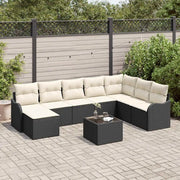 Set Divano da Giardino 9 pcs Nero e bianco Poly Rattan
