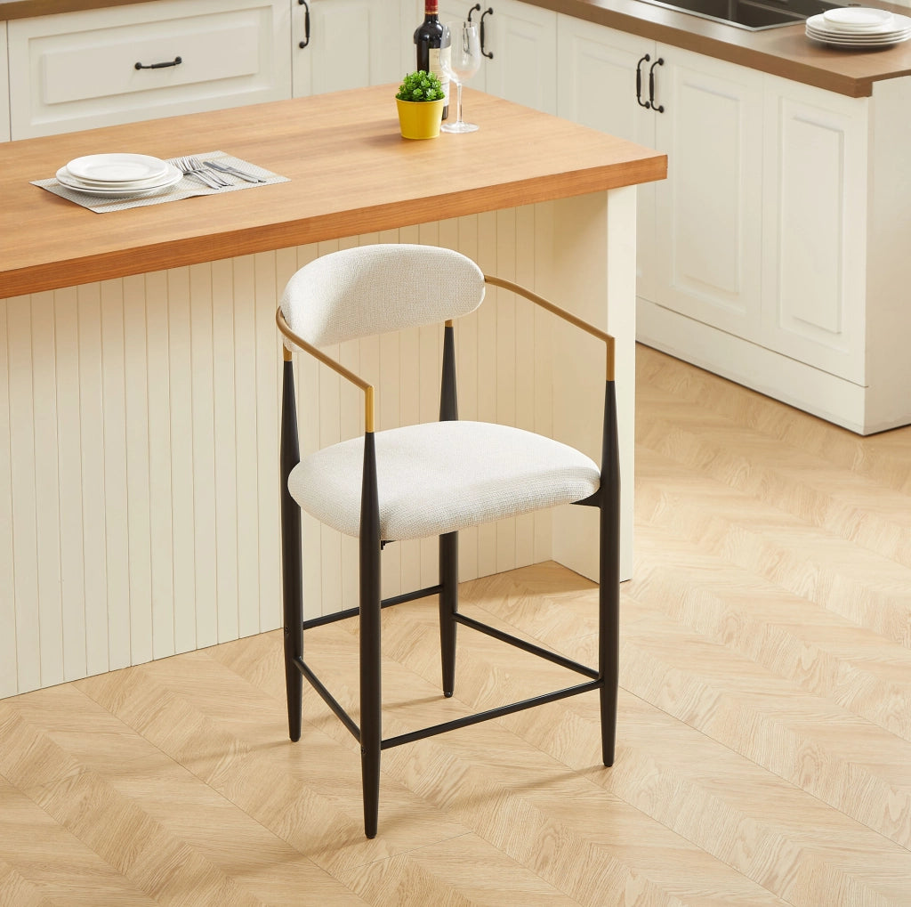 SGABELLO DA BAR Set da 2 pezzi con braccioli, tessuto beige, struttura nero e oro