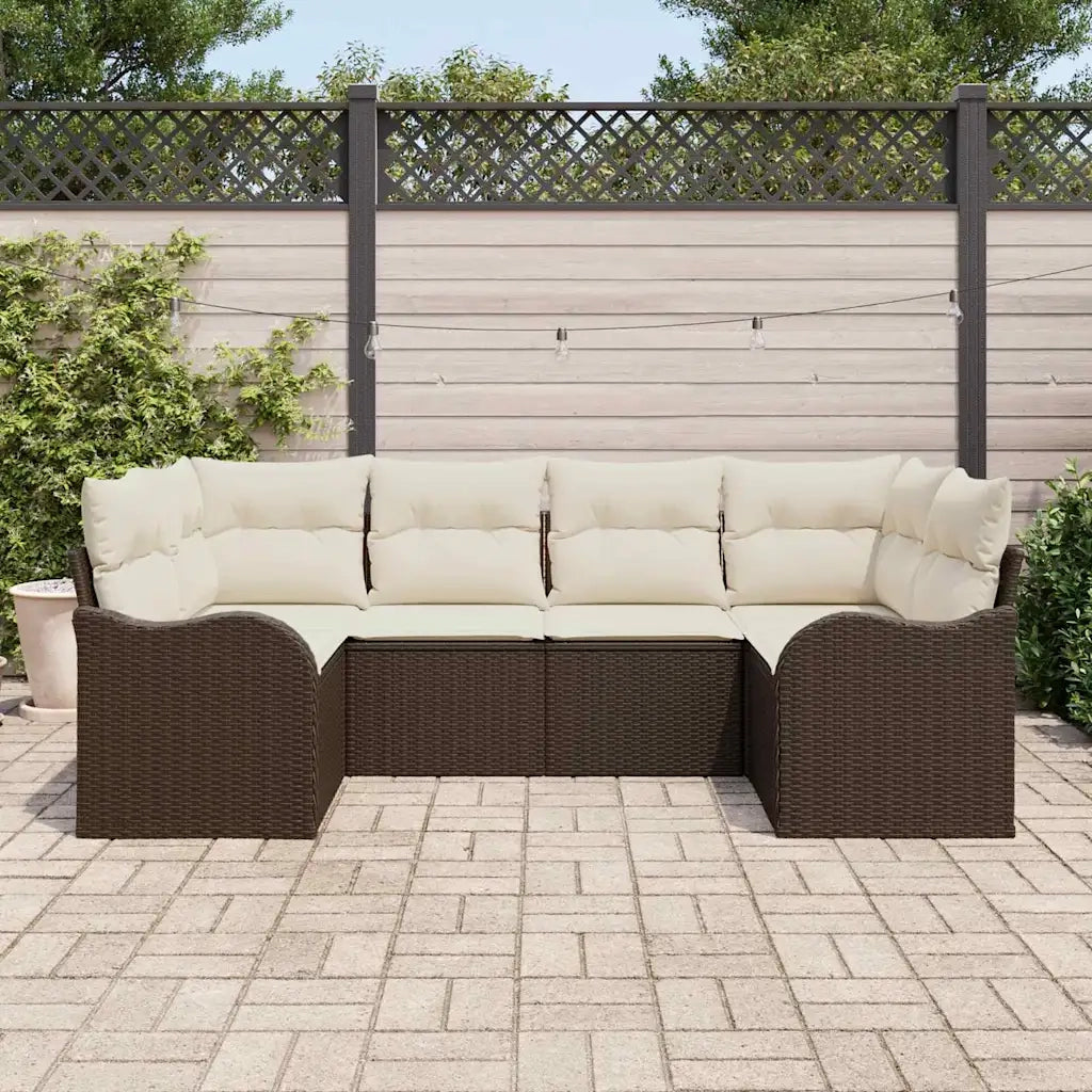 Set Divano da Giardino 6 pcs Marrone e bianco Poly Rattan