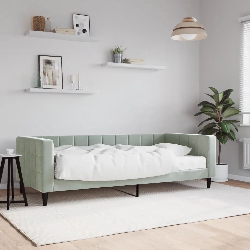 Divano Letto con Materasso Grigio Chiaro 90x190 cm in Velluto 3196680