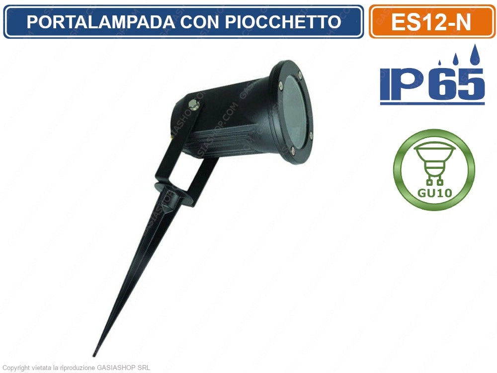 FARETTO PORTALAMPADA ORIENTABILE CON PICCHETTO DA GIARDINO PER LAMPADINE GU10 IP65