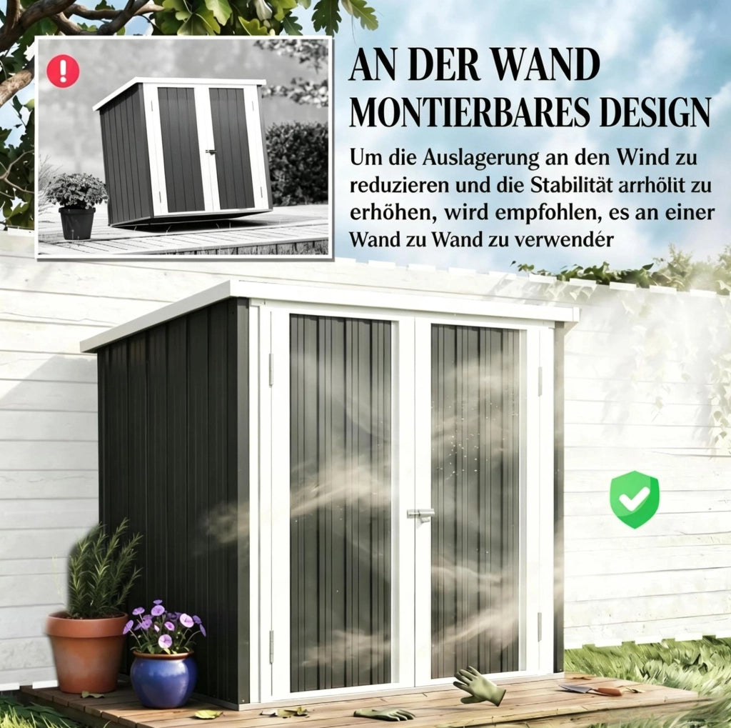 Casetta da giardino in acciaio 147x86x134 cm nero e bianco
