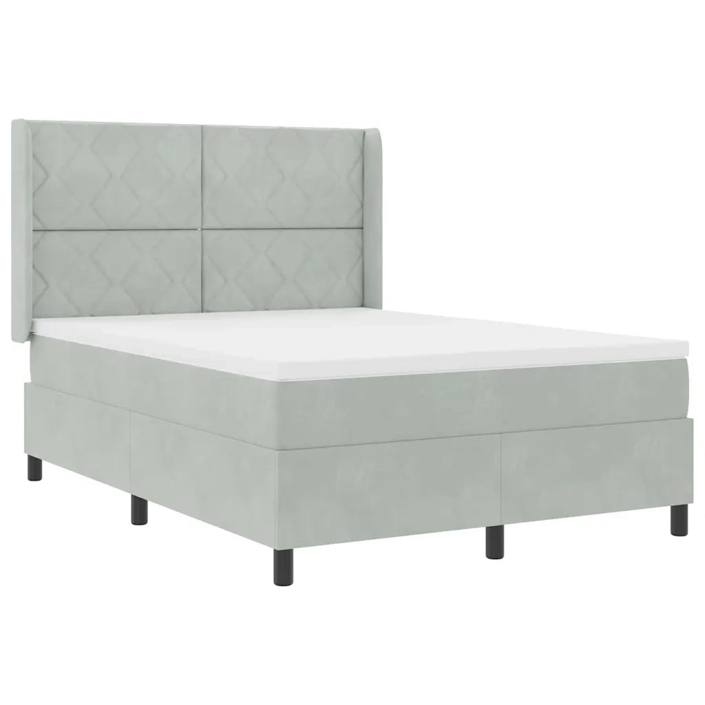 Letto a molle con materasso Grigio chiaro 140 x 190 cm Velluto