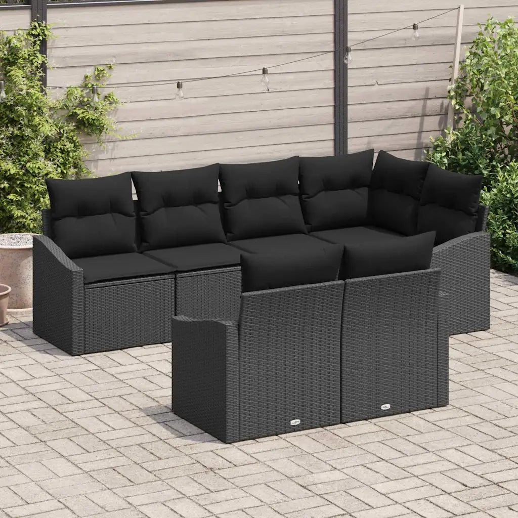 Set Divano da Giardino con cuscino 7 pcs Nero polyrattan