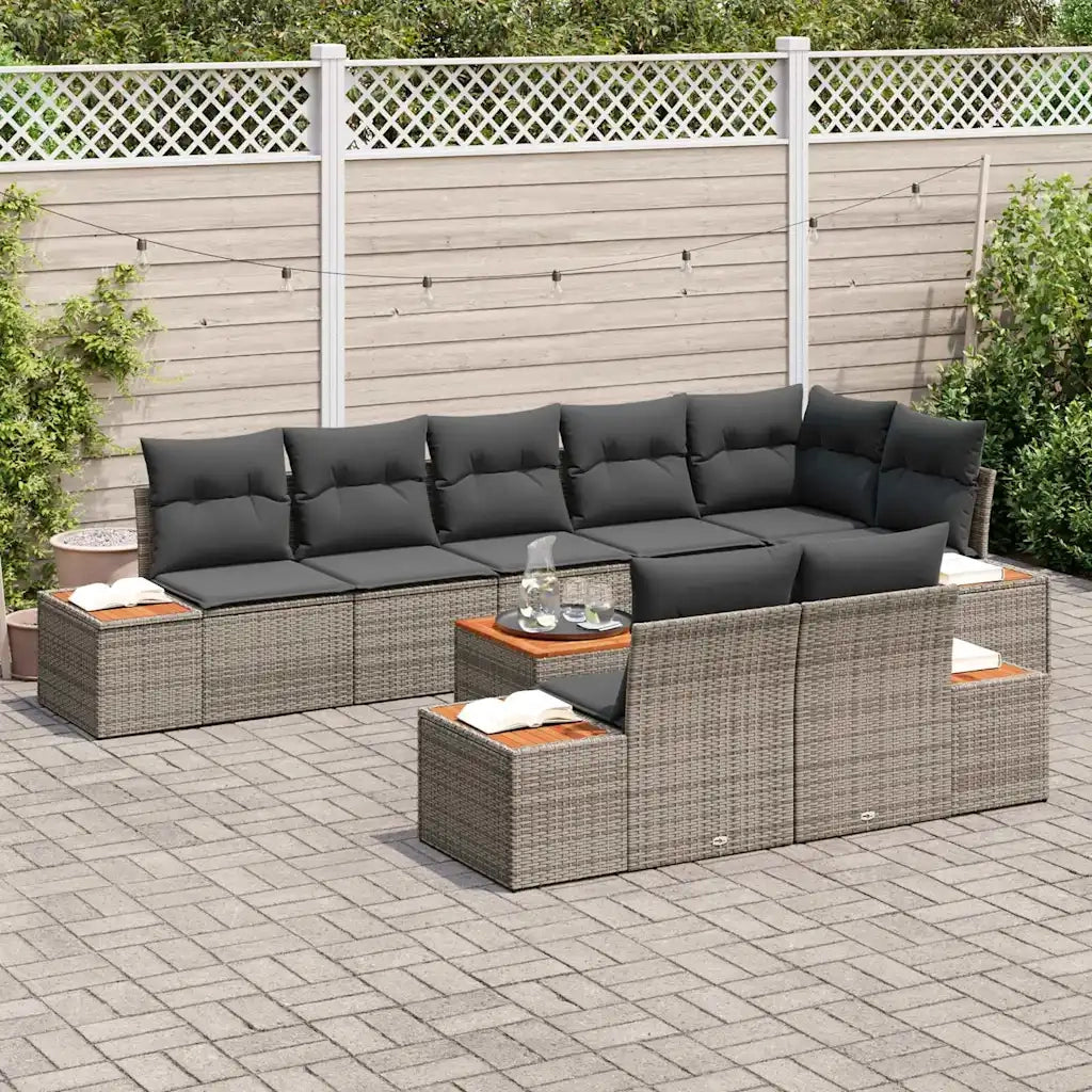 Set Divano da Giardino con cuscino 9 pcs Grigio Poly Rattan 3348115