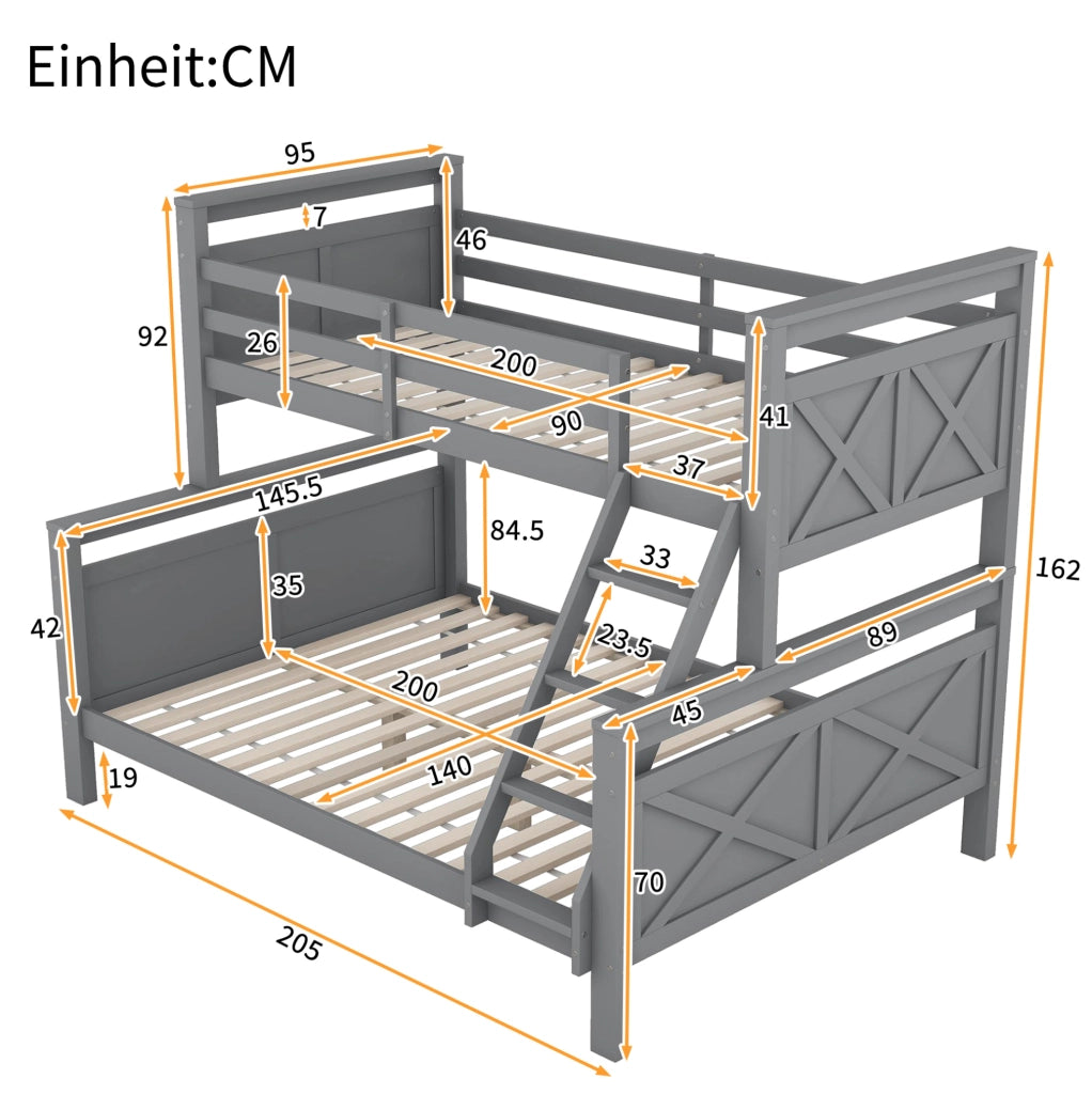 LETTO A CASTELLO convertibile in 2 letti separati 90/140x200 cm grigio