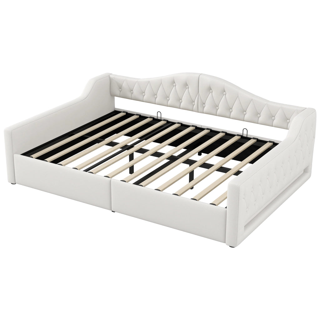 Letto da giorno imbottito 140x200 con LED e spazio contenitore, Beige