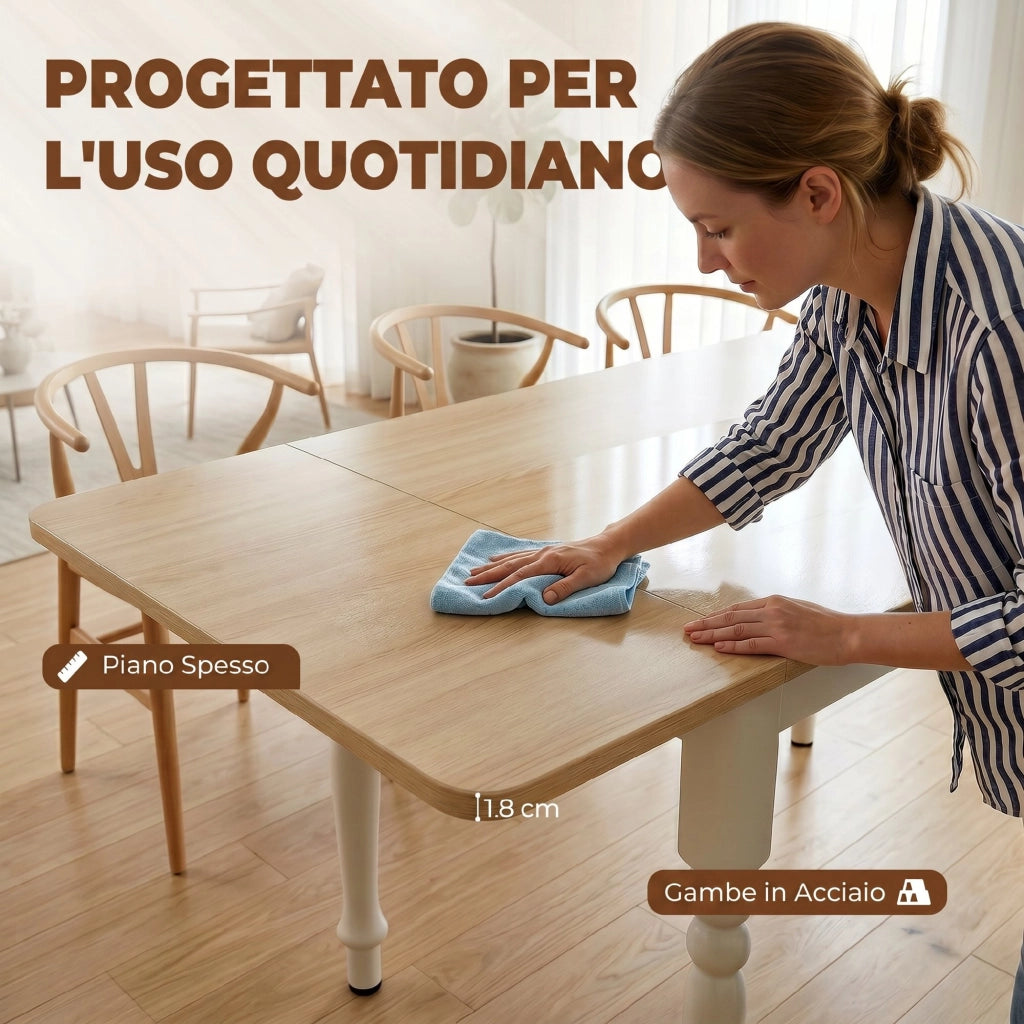 Tavolo da Pranzo Pieghevole a Ribalta 2-6 Persone in MDF Effetto Legno Naturale e Gambe in Acciaio Salvaspazio per Casa