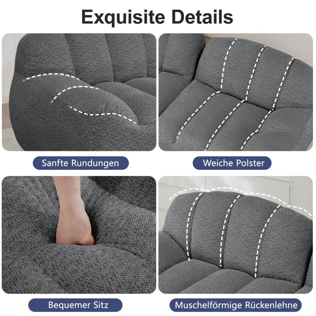 Divano modulare a U 366x165x79 cm bouclé grigio 4 posti