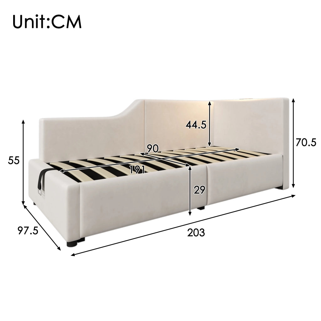 Letto singolo contenitore 90x190 cm beige