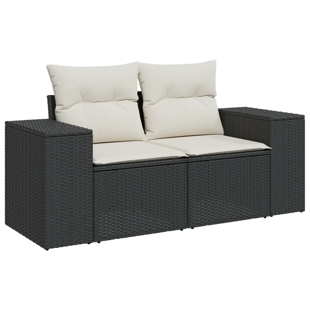 Set Divani da Giardino 5 pz | Set Salotto da Giardino con Cuscini in Polyrattan Nero