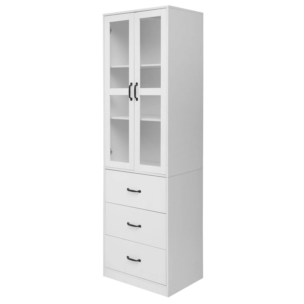 Vetrina con illuminazione LED e 3 cassetti in MDF bianco