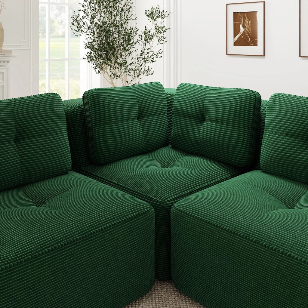 Divano Angolare Modulare 2 Posti ¨C MINIMAL ¨C Verde, Velluto a Coste