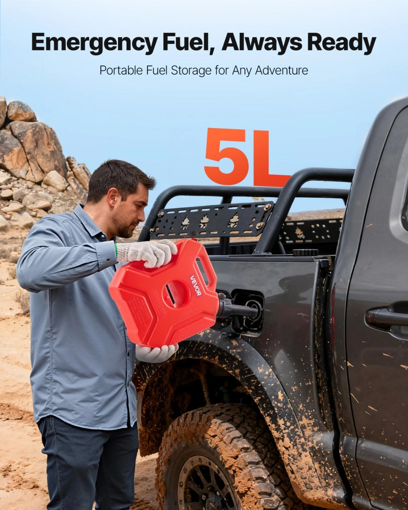 Tanica per carburante 5L in HDPE rosso con beccuccio e staffa di supporto con serratura, tanica benzina robusta e portatile per auto, moto e ATV