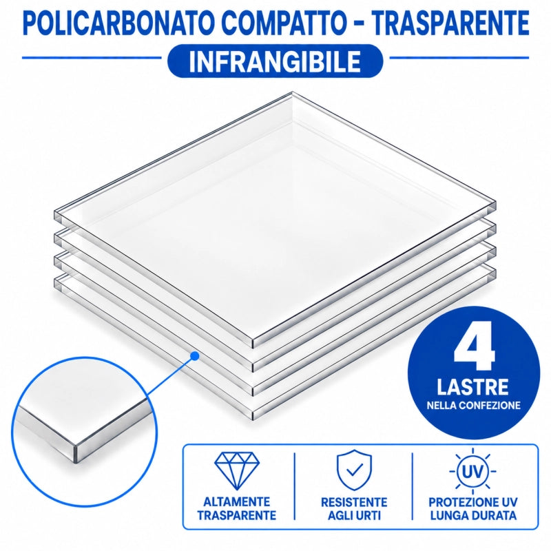 EZOOZA Policarbonato Compatto 3 mm 100x100 cm Trasparente 4 Pz