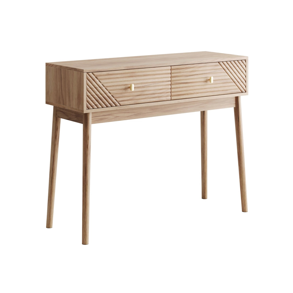 Consolle da ingresso 100x35x80 cm in MDF effetto rovere con 2 cassetti