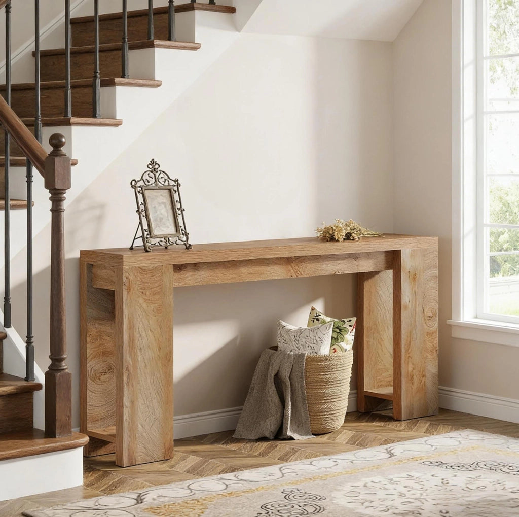 Tavolo consolle extra lungo marrone in legno, stile rustico