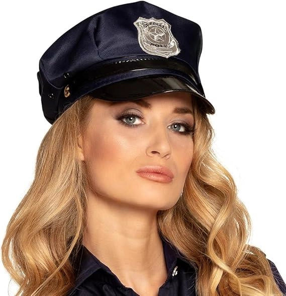 CAPPELLO FINTO DA POLIZIOTTO E POLIZIOTTA COLORE BLU IN TESSUTO PER FESTE