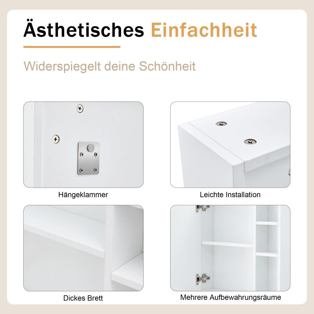 Mobile con specchio con anta e scomparti interni, specchio di sicurezza per bagno e camera da letto, MDF bianco