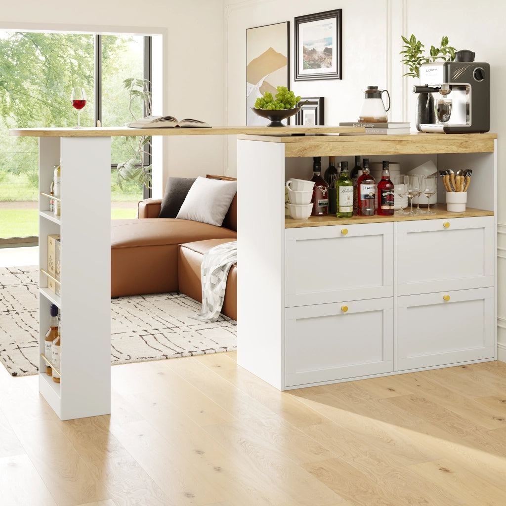 Mobile contenitore 105x39x102 cm con ripiano laterale girevole a 360°; 4 cassetti e ripiani aperti; MDF bianco