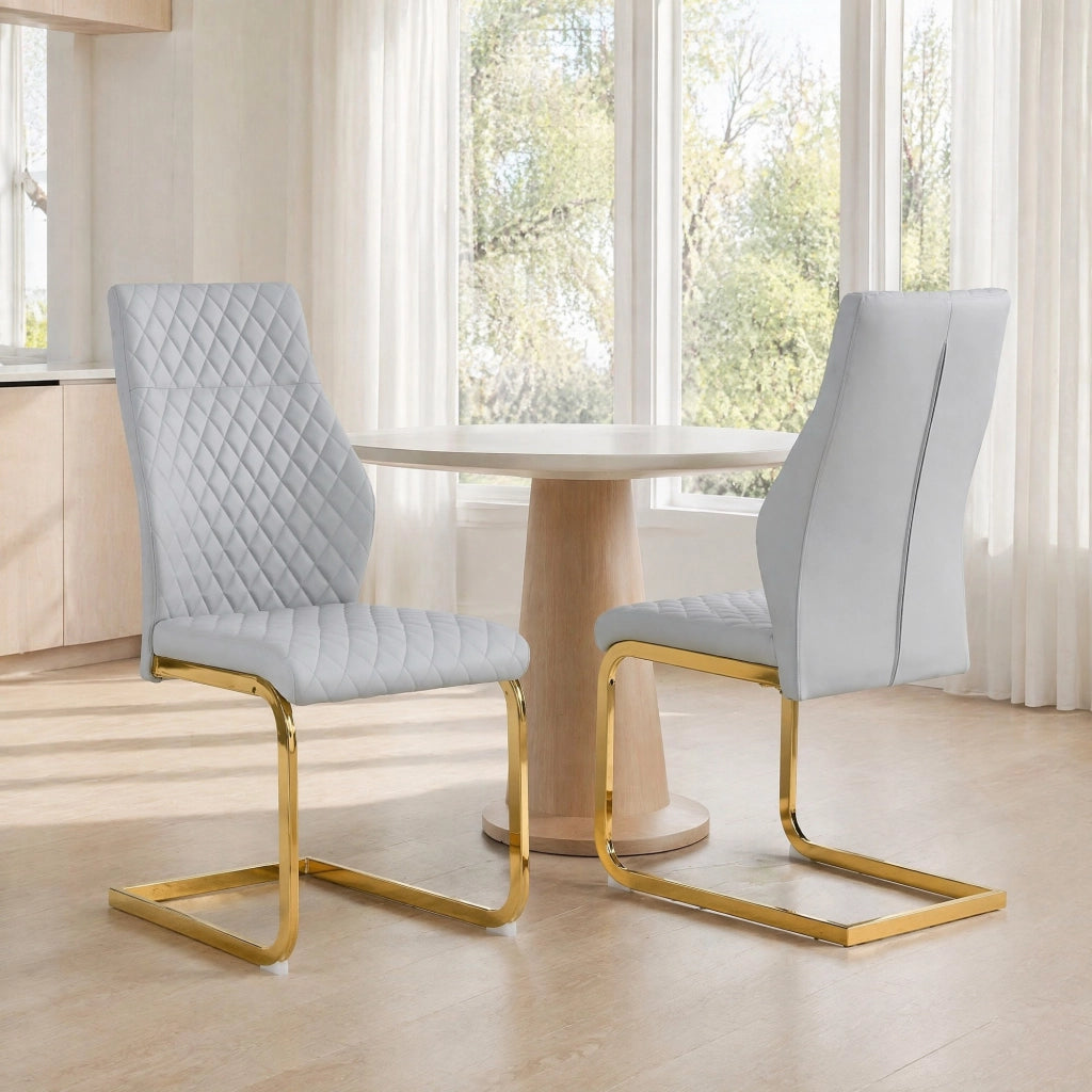SEDIA da pranzo con schienale alto 100 cm, PU grigio chiaro e metallo oro, Set da 2 pezzi