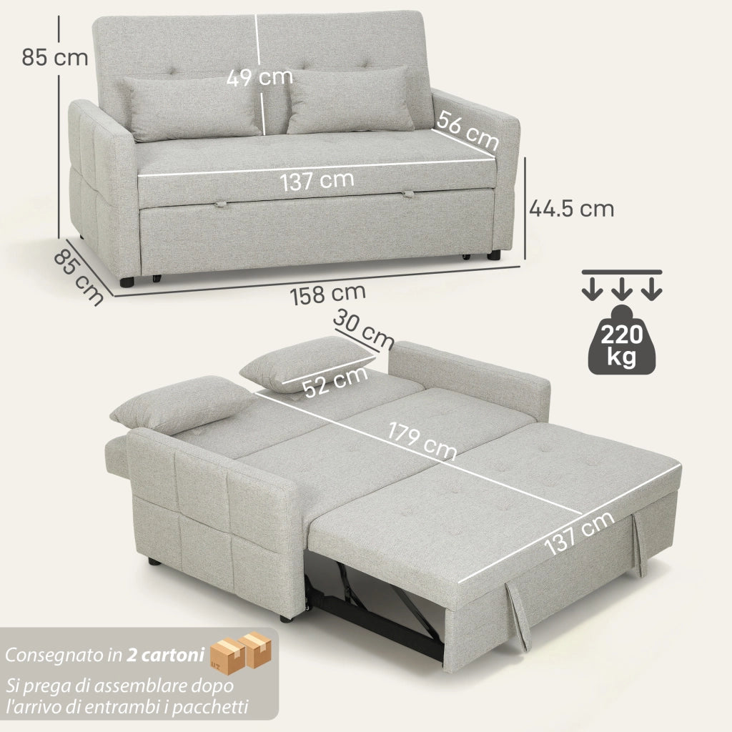 Divano Letto 2 Posti Clic Clac ¨C Xylo ¨C Tessuto Marrone Chiaro con 2 Cuscini