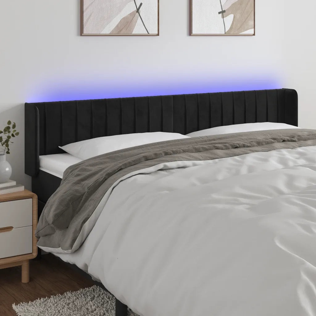 Testiera | Testata a LED Nera 183x16x78/88 cm in Velluto