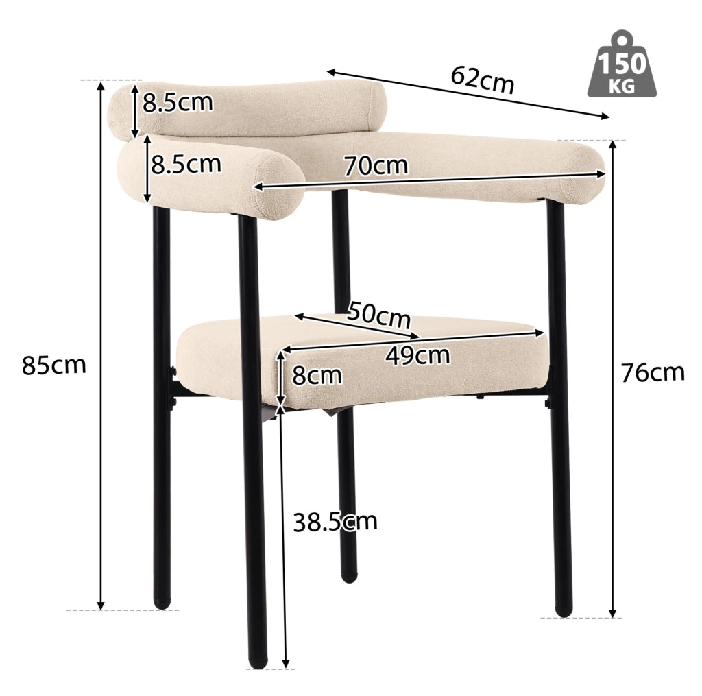 Sedia imbottita beige con struttura in ferro e schienale ergonomico moderno