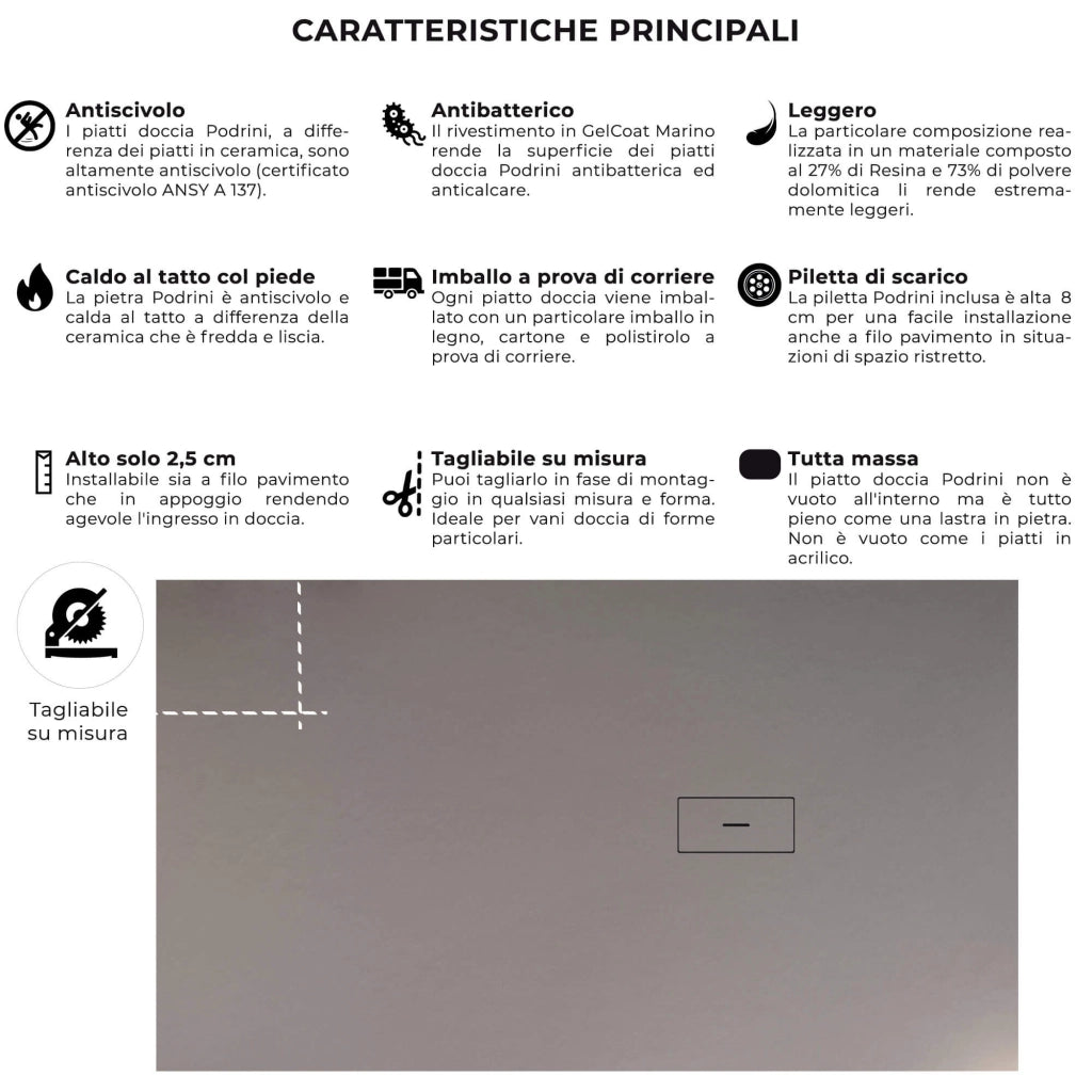 Piatto Doccia in Pietra 80x110 cm Bonussi Manila Grigio Chiaro