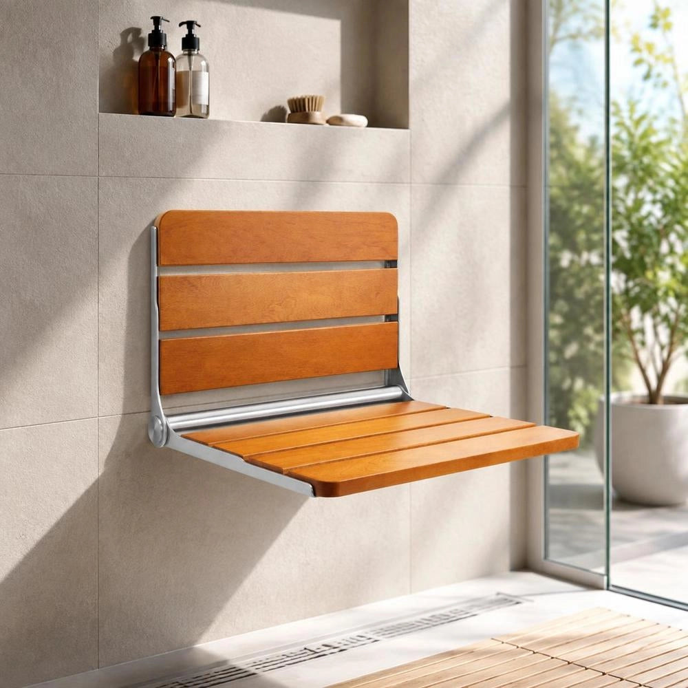 Sedile per Doccia Pieghevole in Teak 530 x 48 x 406 mm Panca per Doccia Pieghevole a Parete con Capacità 226;8 kg Sedia da Doccia Pieghevole Salva